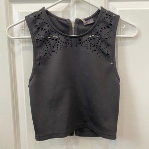 Black UO neoprene-like tank with laser cut details